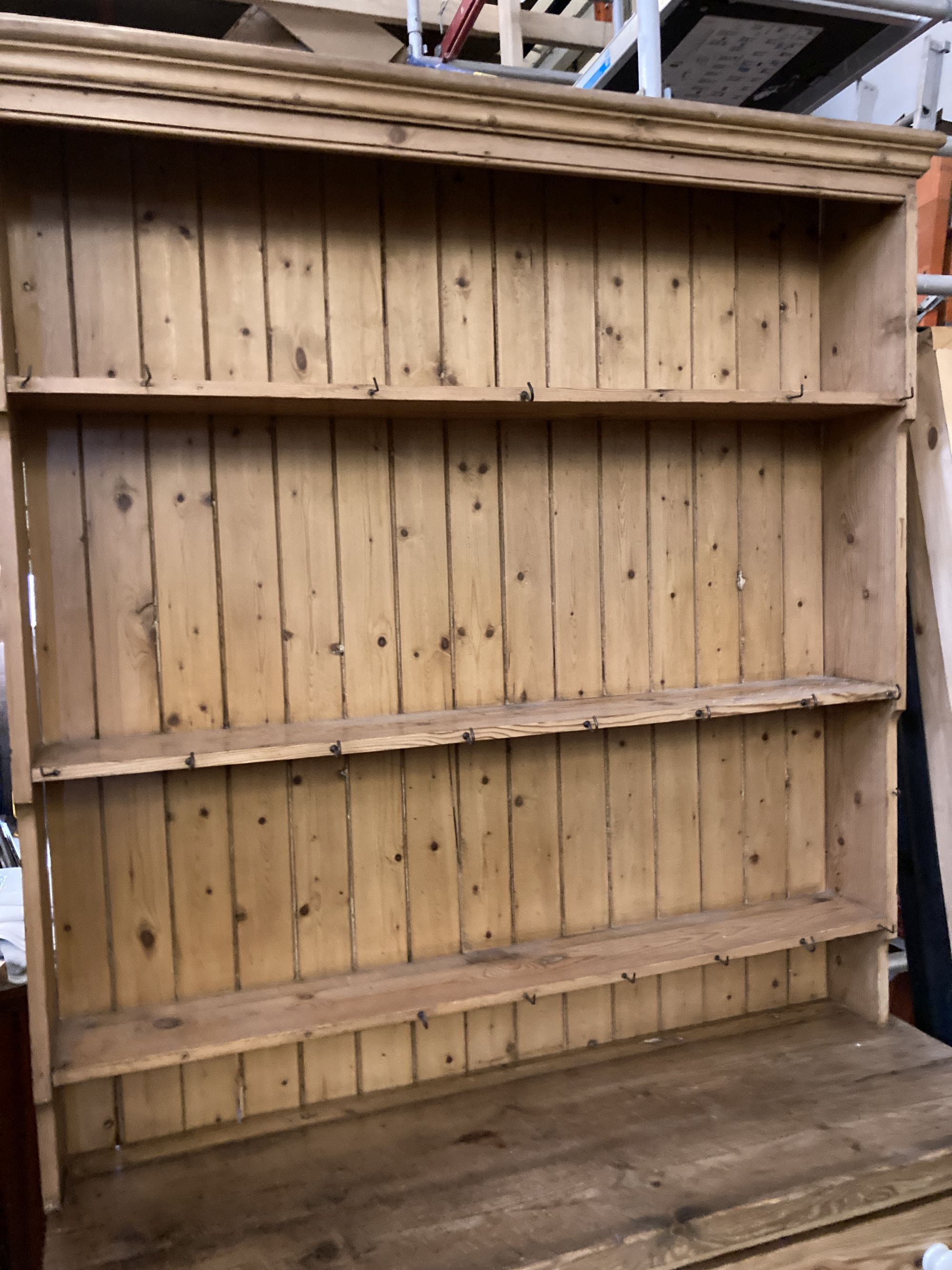 A Victorian pine dresser, length 141cm, depth 52cm, height 240cm